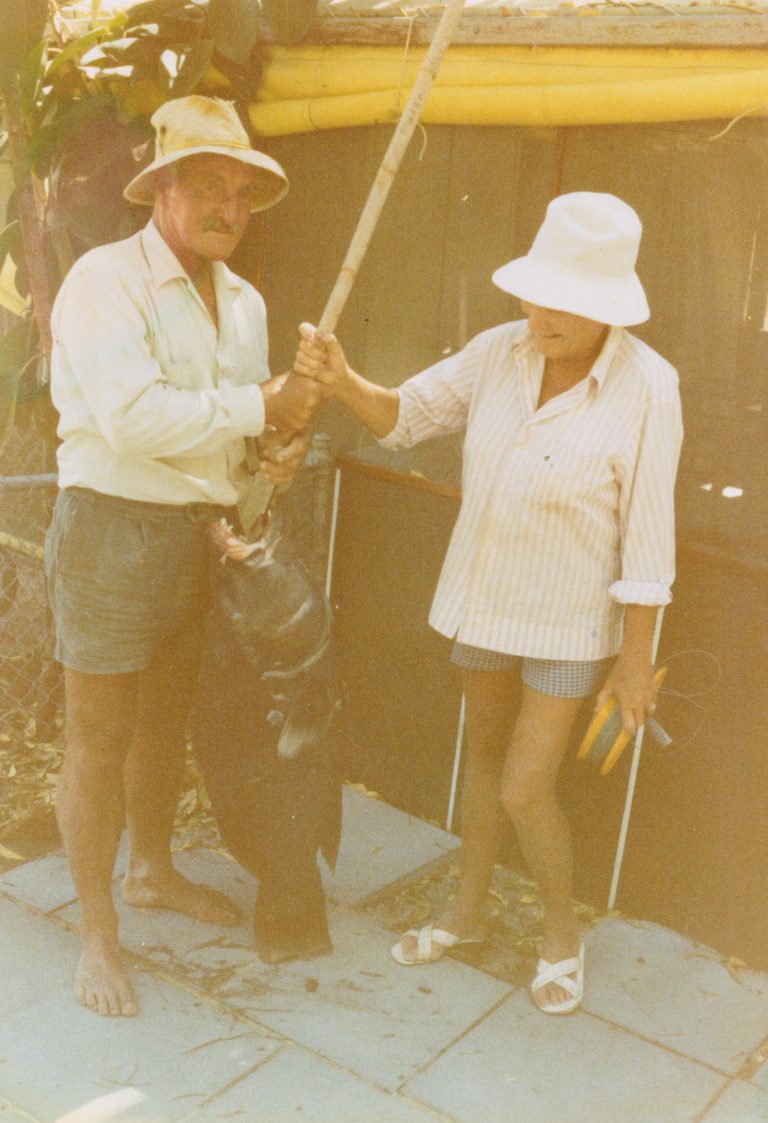 Mate and Len Woolfit with a handline-caught dhufish, Rottnest Island, 1970s."